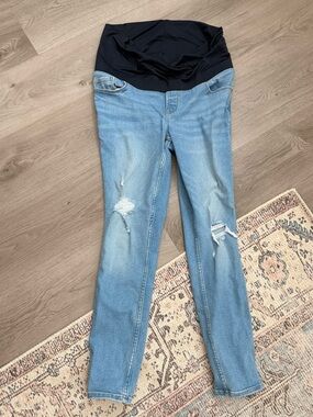 Old Navy Light Blue Skinny Maternity Jeans with Black Waist Panel